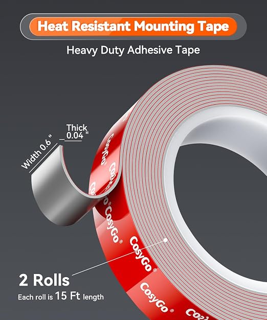 2 Rolls Double Sided Tape Heavy Duty, 15FT Outdoor Heat Resistant Automotive