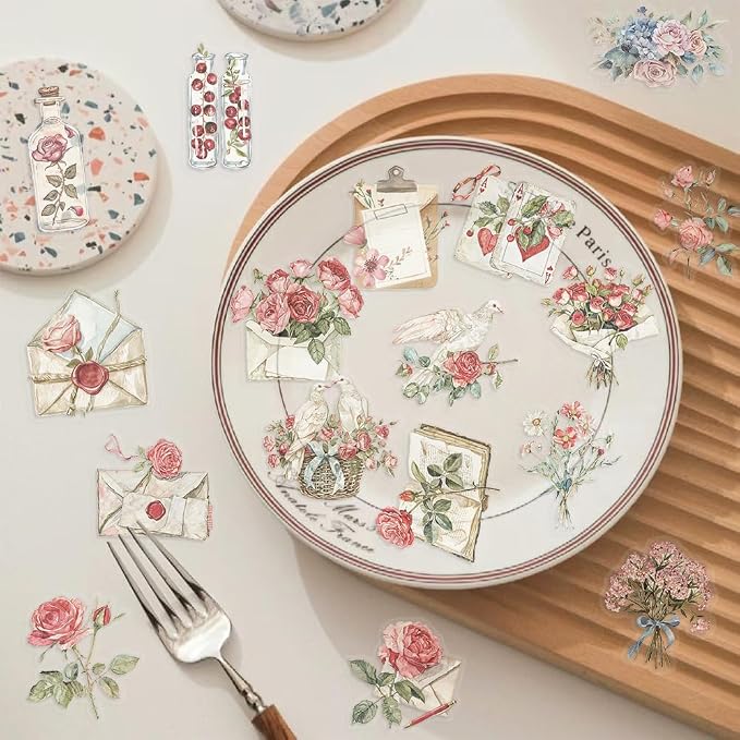 Vintage Rose Flower Scrapbooking Stickers