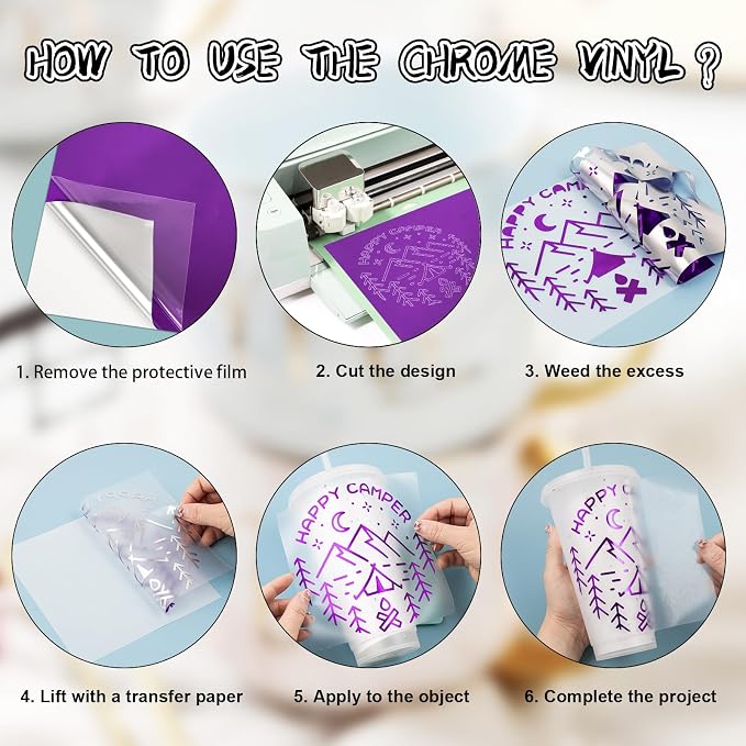 VINYL FROG Chrome Adhesive Vinyl Roll – 12"x60" Glossy Chrome Mirror Purple