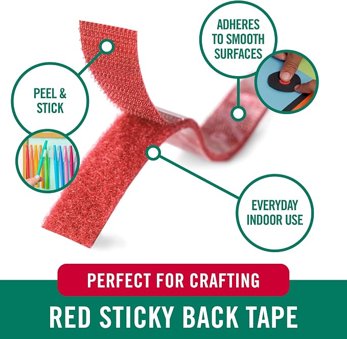VELCRO Brand Colors | Red Sticky Back Tape | 10ft Roll