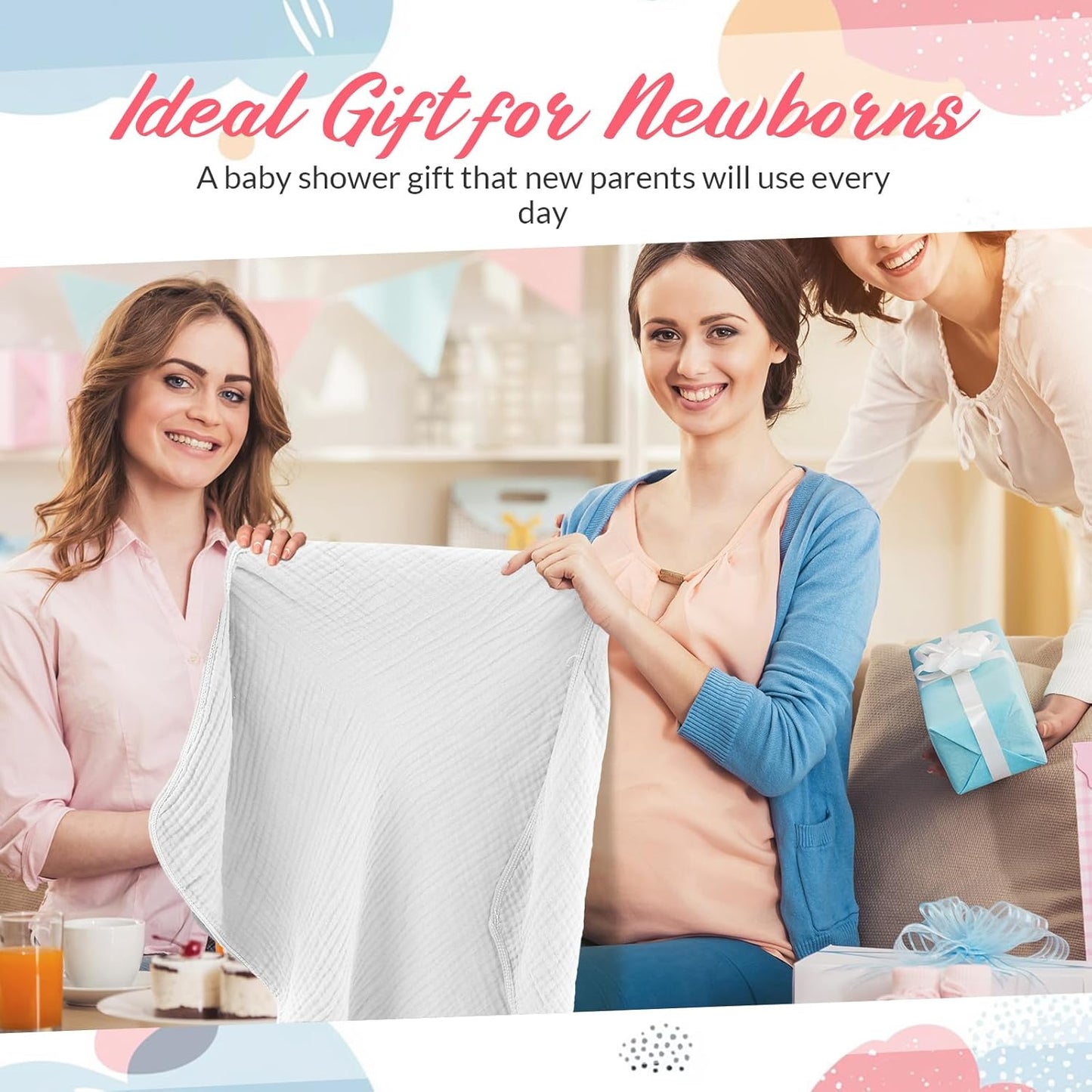 6 Pcs Muslin Hooded Bath Towels Washcloths and Bibs Set, Muslin Cotton Baby Towels Absorbent Hooded Blanket Towel Infant Bibs for Boys Girls Newborn Infant Essentials(Pink, Light Pink)
