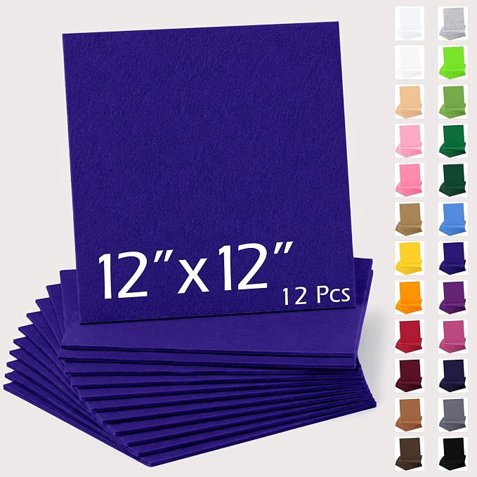 12" x 12" Felt Sheets for Crafts, 2mm Stiff Felt Fabric, Royal Blue