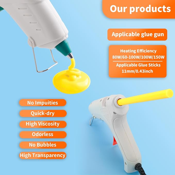 MATUFF Yellow hot Glue Sticks Full Size 0.43” Dia x 8” Long, All-Purpose
