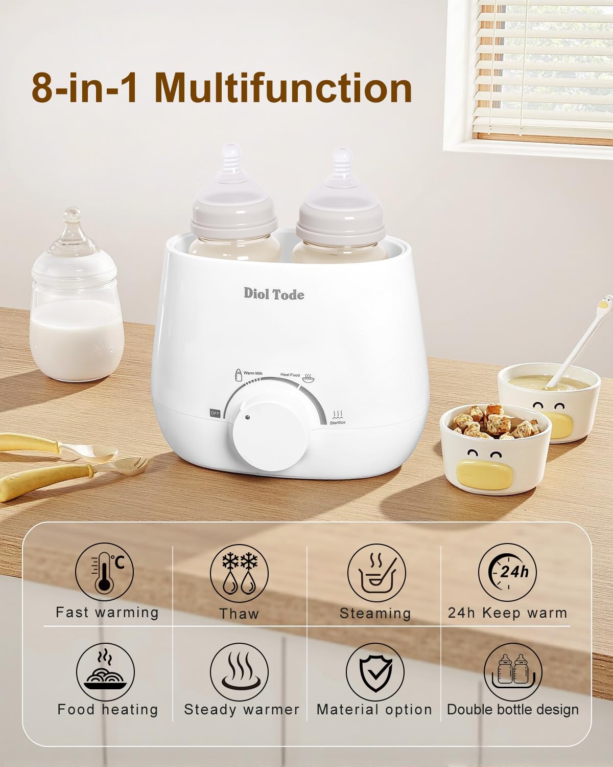 Bottle Warmer, Fast Baby Bottle Warmer for Breastmilk or Formula, 8-in-1 Milk Warmer for Baby, Smart Temperature Control, Sterili-zing, Heat Food, Double Bottle Warmer for All Bottles