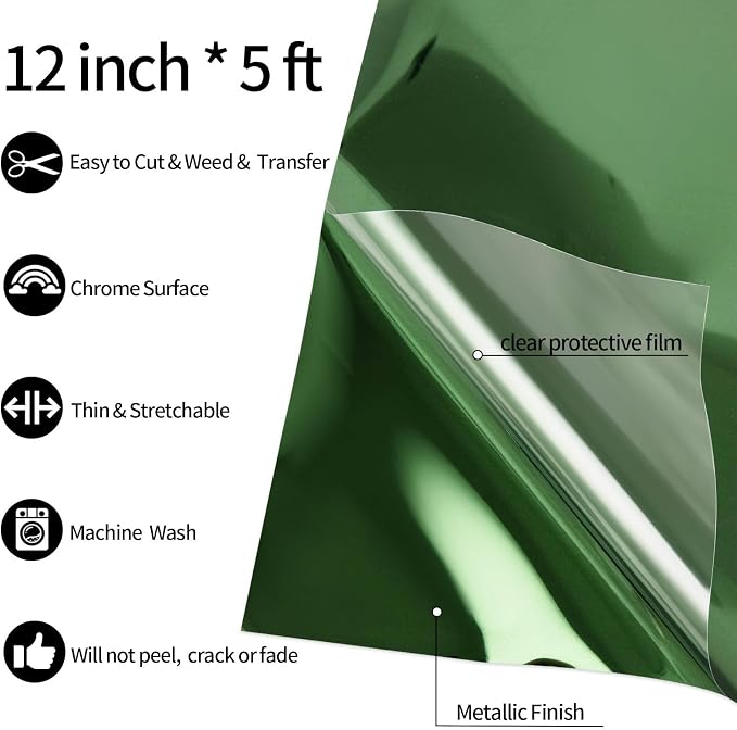 VINYL FROG Dark Green Metallic Foil Heat Transfer Vinyl Roll 12" x5ft Dark
