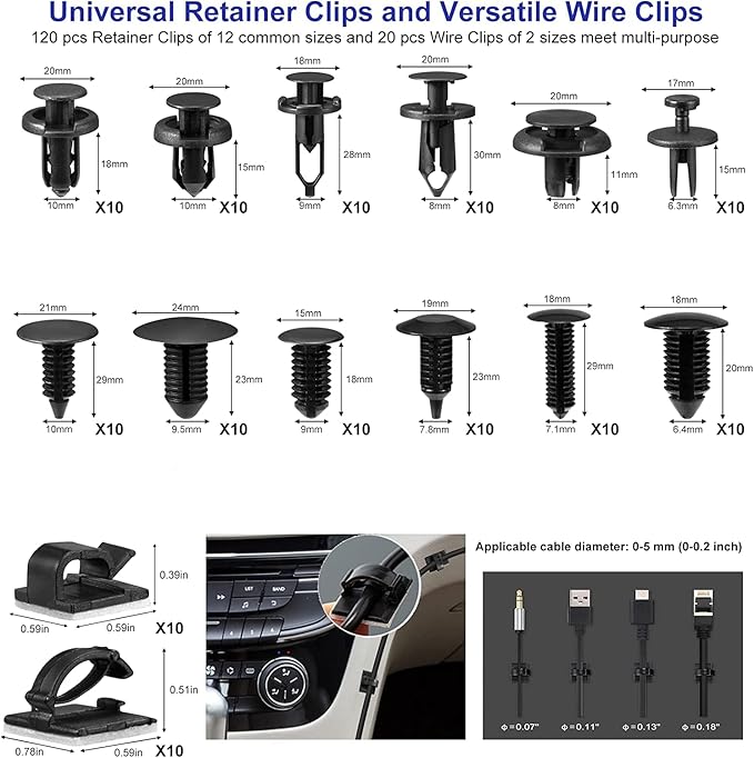 Trim Removal Tool Kit 250Pcs Car Removal Tool Kit Pry Tool Set Auto Clip Pliers Panel Door Radio Dash Window Bumper Adhesive Cable Clips Retainer Clip Set Terminal Removal Tool Set Fastener Remover