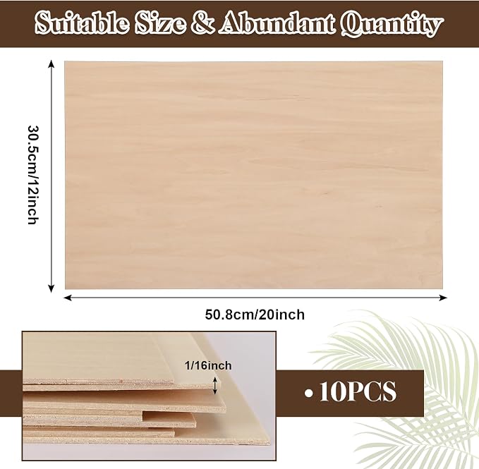 Sasylvia Balsa Wood Sheets 12 x 20 x 1/16 Inch Basswood Sheets