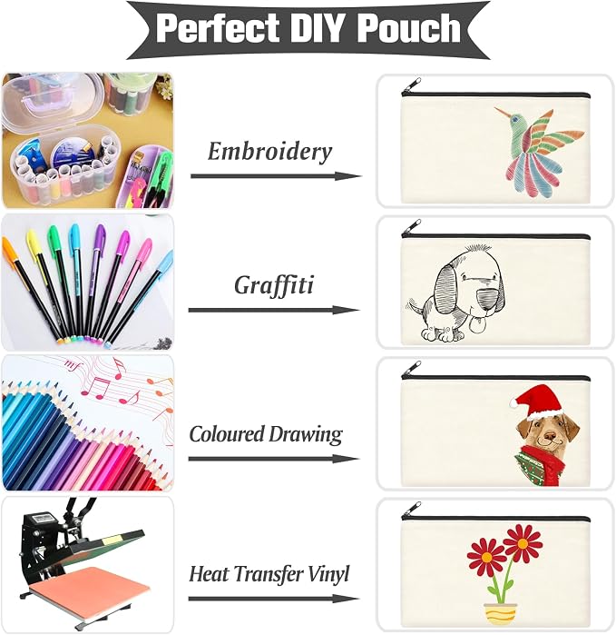 ZeeDix Canvas Zipper Pouch Bulk – 8.3 x 5 Inches Cotton Canvas Pouches