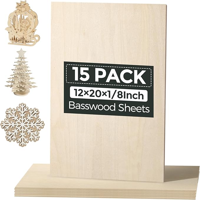 15 Pack Basswood Sheets, Smooth Surface, Uniform Thickness, No Burrs, No Warping