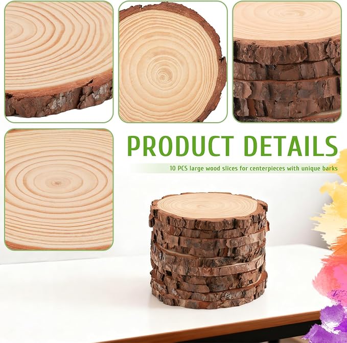 FSWCCK 10 Pack Nature Unfinished Round Wood Slices, 7-7.8 Inches Wooden Circle