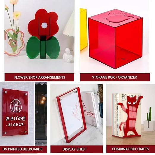 6 PCS Red Transparent Cast Acrylic Sheets 8" x 12" x 0.118", Plexiglass Plastic