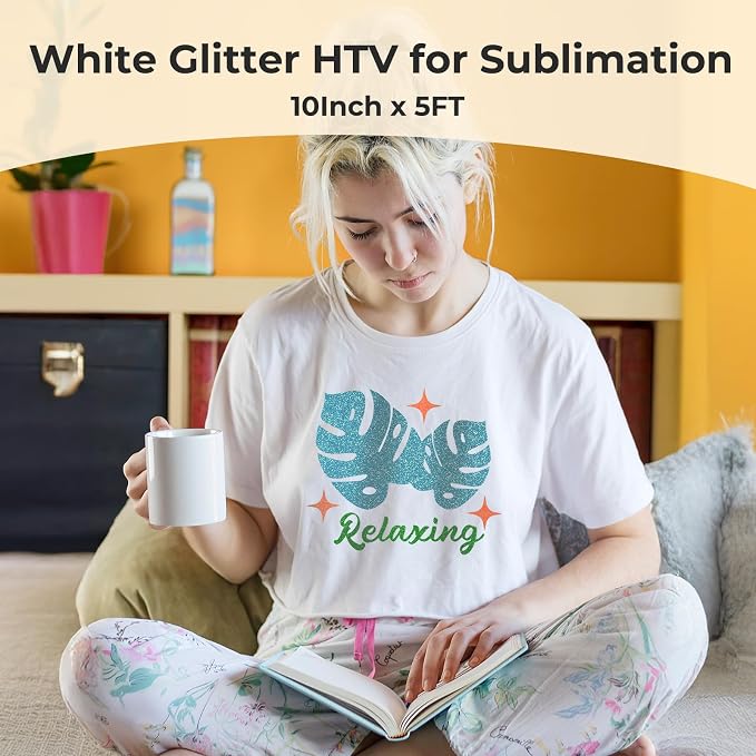 HTVRONT White Glitter HTV Heat Transfer Vinyl