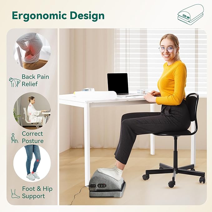 Snailax Heated Foot Rest Under Desk at Work, Ergonomic Footrest with Vibrating Massage and Adjustable Height, Foot Warmer, 3 Vibration Modes & 2 Heating Levels,Memory Foam,Office Home Gaming