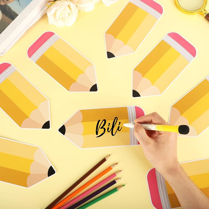 54Pcs Pencil Cutouts Pencil Name Tags, Classroom Pencils Themed Bulletin Board