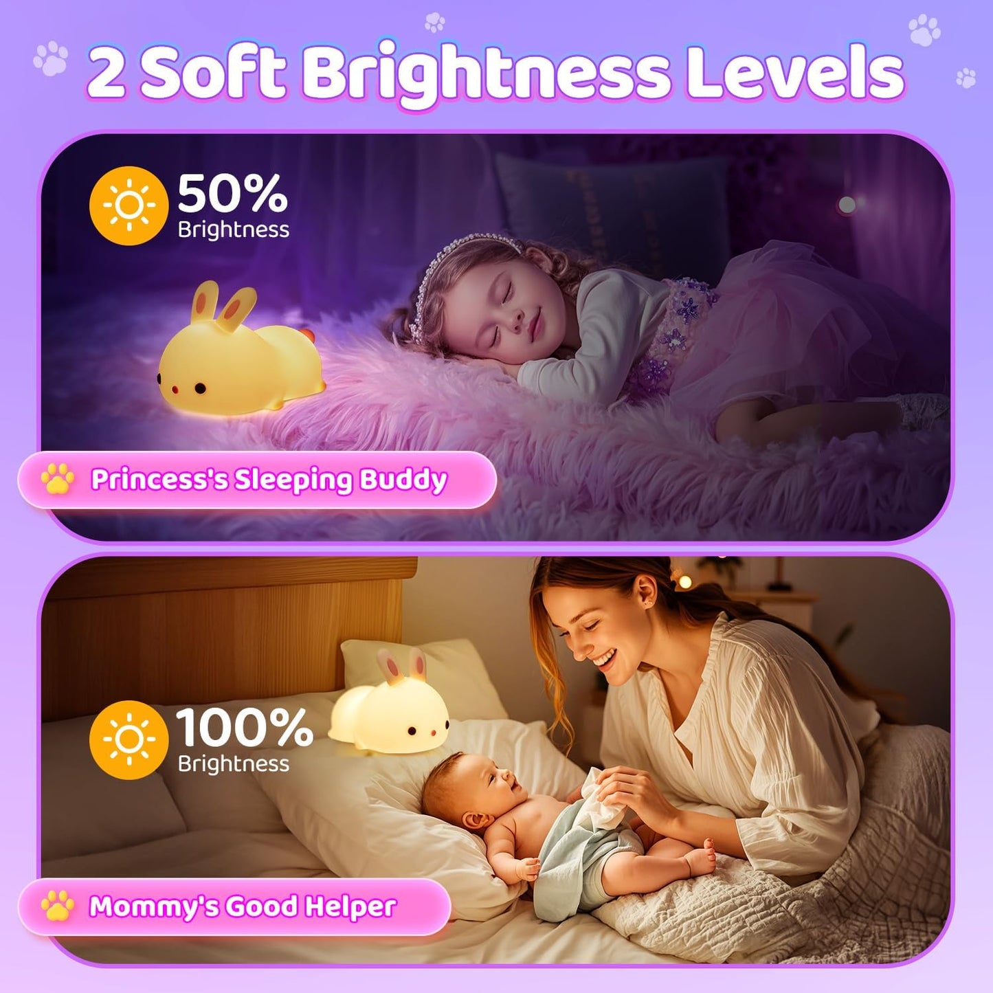 One Fire Bunny Night Light for Kids,16 Colors+ Silicone Soft Toddler Night Light, Dimmable+Rechargeable Nightlight for Kids Room, Easy Tap Control Bunny Lamp, Rabbit Lamp, Cute Stuff, Gifts for Girls