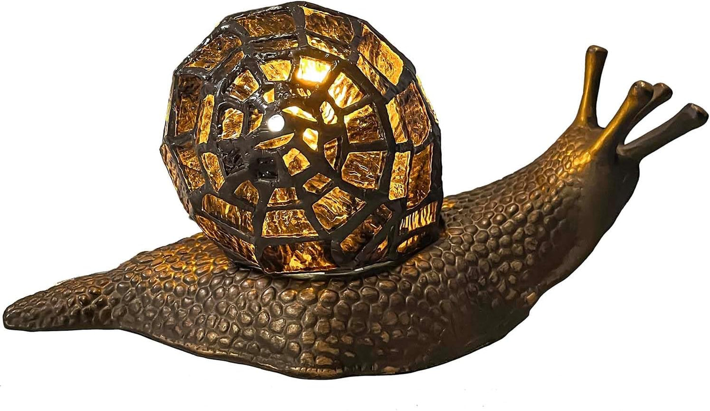 Bieye L10980 Land Snail Tiffany Style Stained Glass Accent Table Lamp for Home Decoration (Amber, 10" D x 5" W x 5" H)