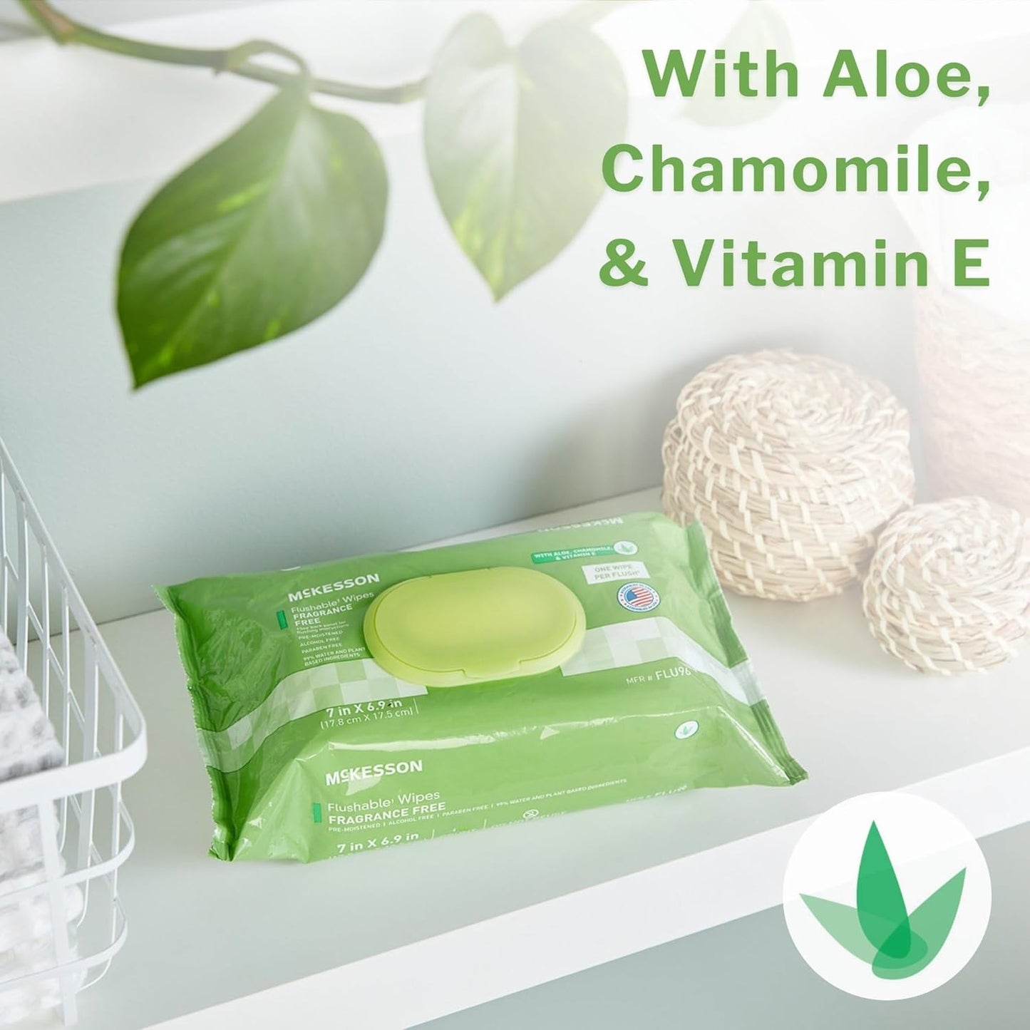McKesson Flushable* Adult Wet Wipes – 288 Wipes (3 Pack of 96) – Aloe & Vitamin E, Plant-Based Cleansing Wipes, Scented