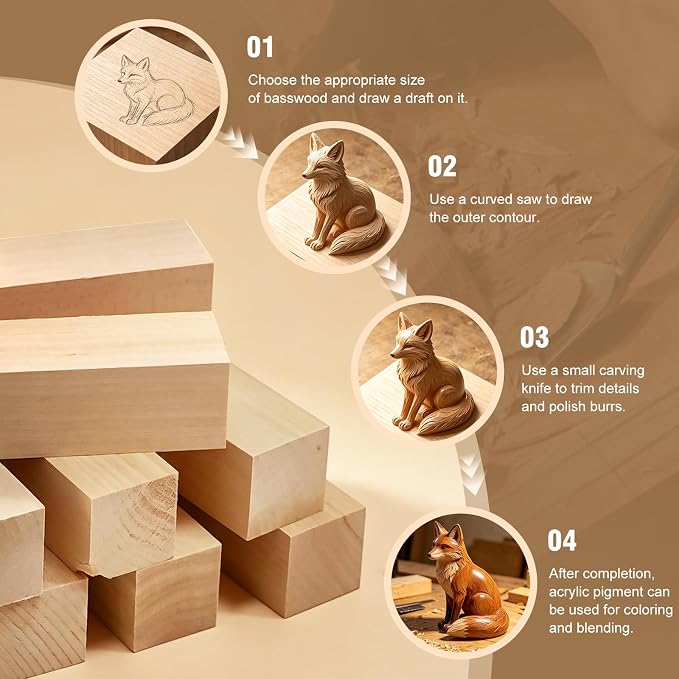 25 PCS Basswood Carving Blocks, 4 Sizes Wood Carving kit, Soft Texture Solid