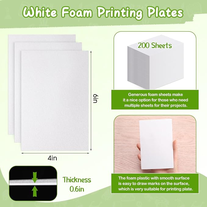 Pangda 200 Pcs White Foam Printing Plates, Foam Sheets Crafts Color Craft Board