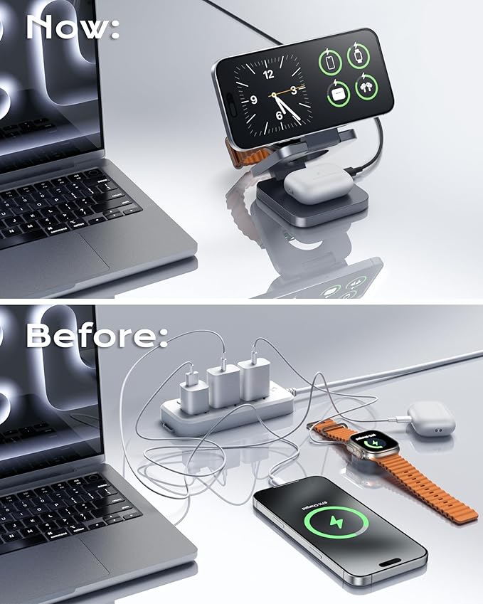 Qi2 Certified 3 in 1 Travel Charger MagSafe Compatible, Upgraded Foldable Wireless Charger Stand, Mag-Safe 3 in 1 Charging Station,15W Fast Charging for iPhone 17/16/15/14/13/12, Apple Watch, AirPods