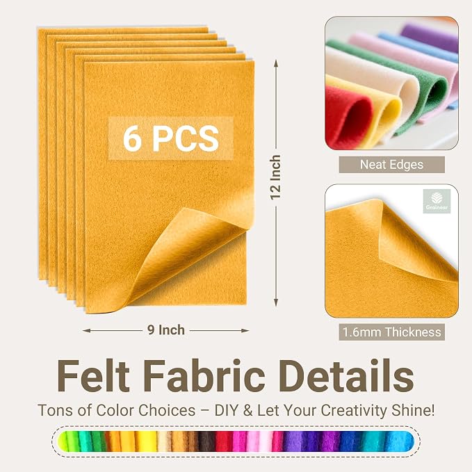 Gold Soft Felt Sheets for Crafts, 1.6mm Thick, Kids' Crafts, DIY Projects