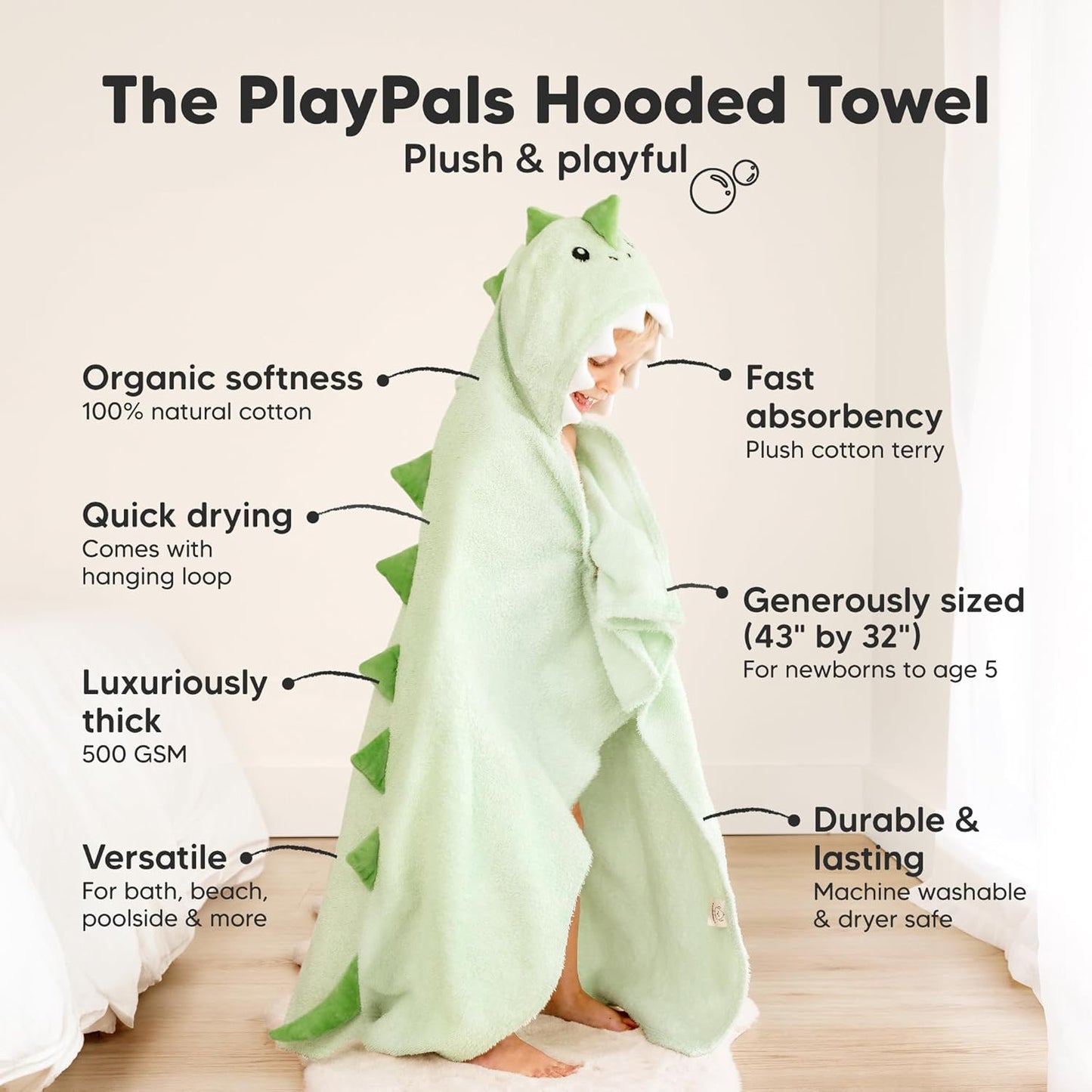 KeaBabies Organic Baby Towel with Hood for Girls, Boys - Soft, Absorbent, 100% Cotton Hooded Baby Towels for Newborns, Infants, Large Hooded Bath Towels for Babies, Kids, Toddler 1-3 (Draco)