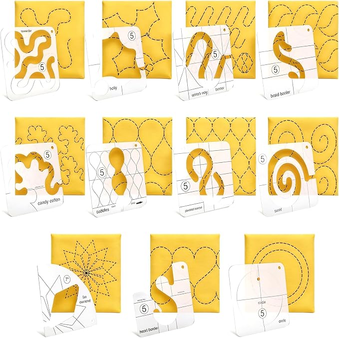 14 PCs Free Motion Quilting Template Set Includes 11 Quilting Templates 3mm