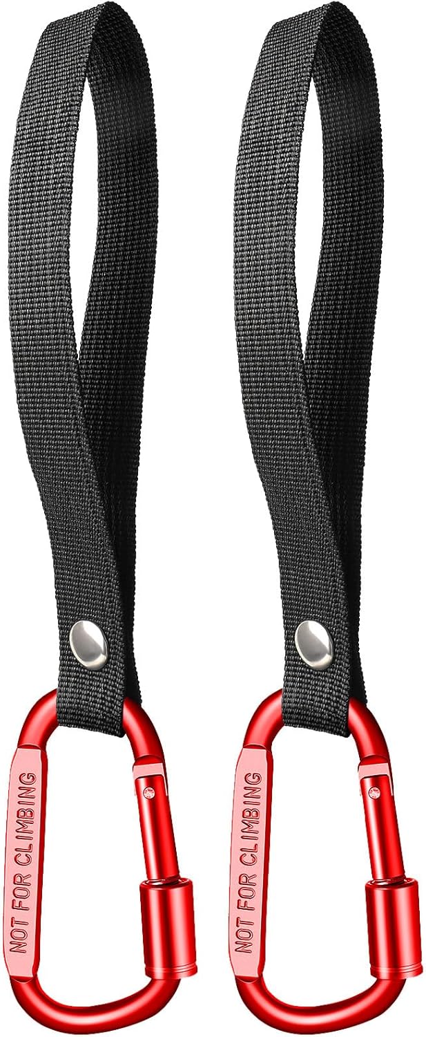 Stroller Hooks for Bags with Locking Stroller Carabiner Clip – Heavy-Duty Hooks for Diaper Bags, Groceries, Backpacks on Strollers, Bikes & Shopping Carts (Red, 2 Pieces)