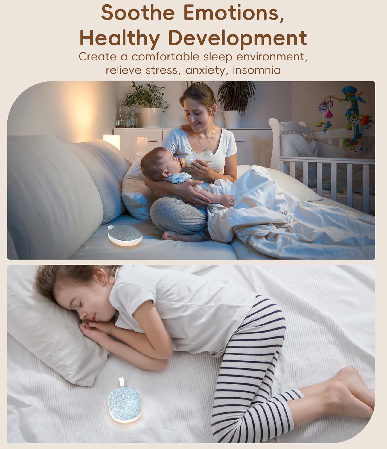 Portable White Noise Sound Machine: Baby Sleep Soother, Bluetooth Speaker, Rechargeable Battery, 4-Speed Timer, 6 Soothing Sounds Adult Therapy Aid for Trave (Blue, Portable)