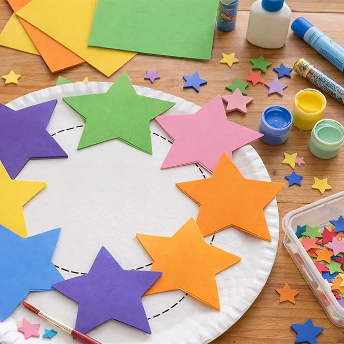Ireer 48 Pcs Large Star Shaped Foam Cutouts 6 Inch Neon Bulletin Board Decor