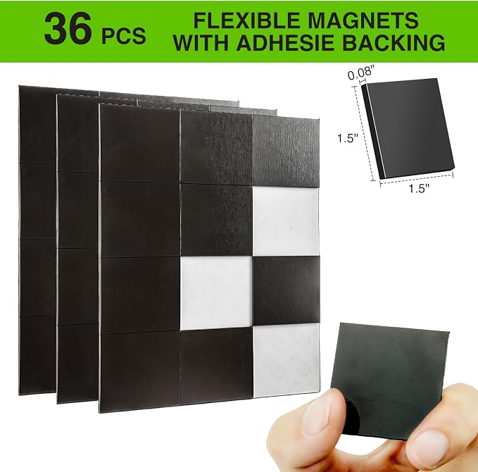 Magnetic Squares with Adhesive Backing, Pre-Cut Self Sticky Magnets as Back to
