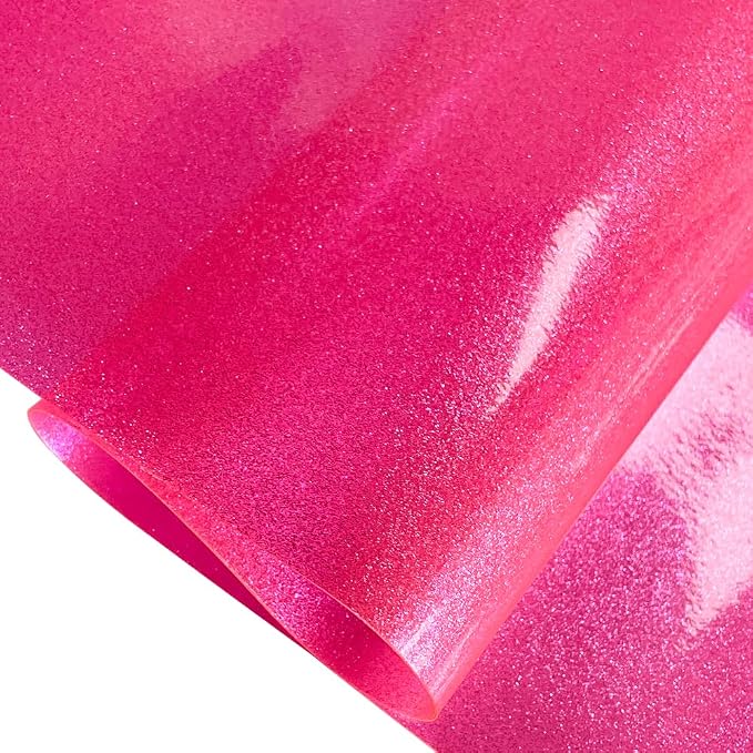 ONEART | Pink Transparent Glitter Vinyl Roll, 0.7 mm Solid Clear PVC Jelly