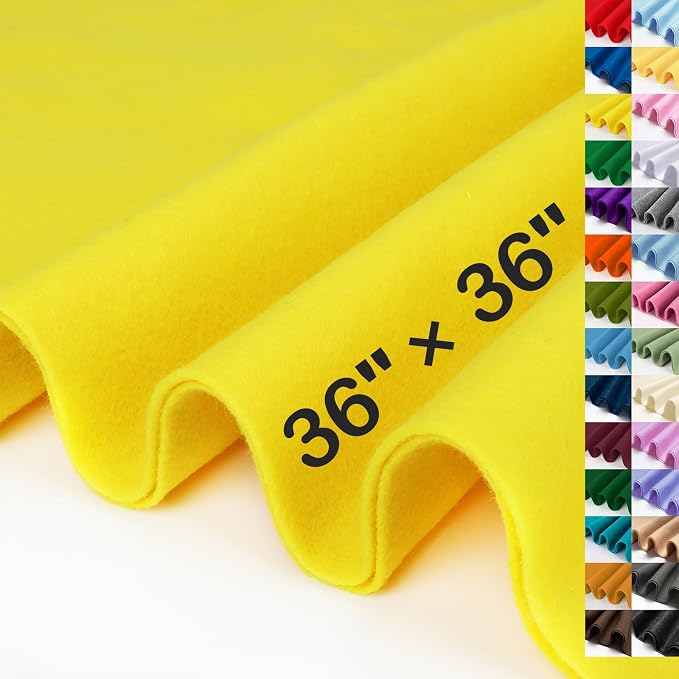 XSEINO Yellow Large Felt Fabric 36" X 36 ", 1.4 mm Thick Soft Felt Fabric Sheet