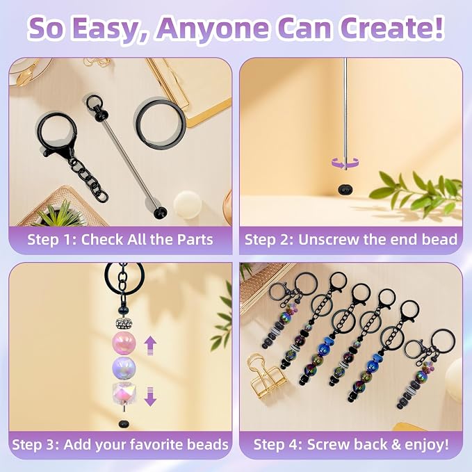 28 Pcs Beadable Keychain Bars