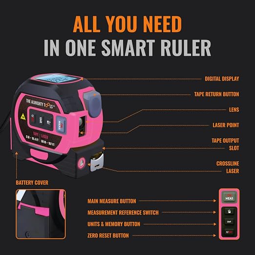 The Almighty Ruler Laser Tape Measure | Laser Distance Measurer, Heavy-Duty Tool
