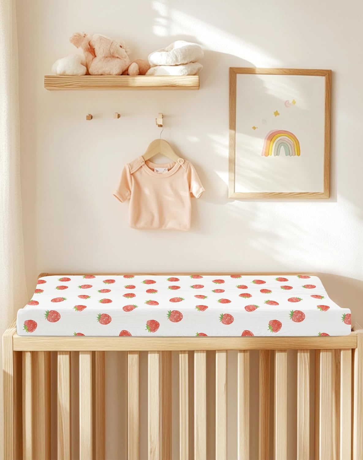 Changing Pad Cover for Baby Boy Girl 2 Pack, Muslin Changing Table Pad Covers with Boho Style, Neutral Nursery Bedding Essentials Soft and Breathable (Strawberry & Pale Pink)