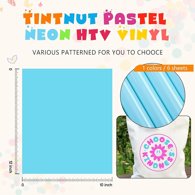 Tintnut Light Blue Neon Heat Transfer Vinyl, easy cut & weed, stretch washable