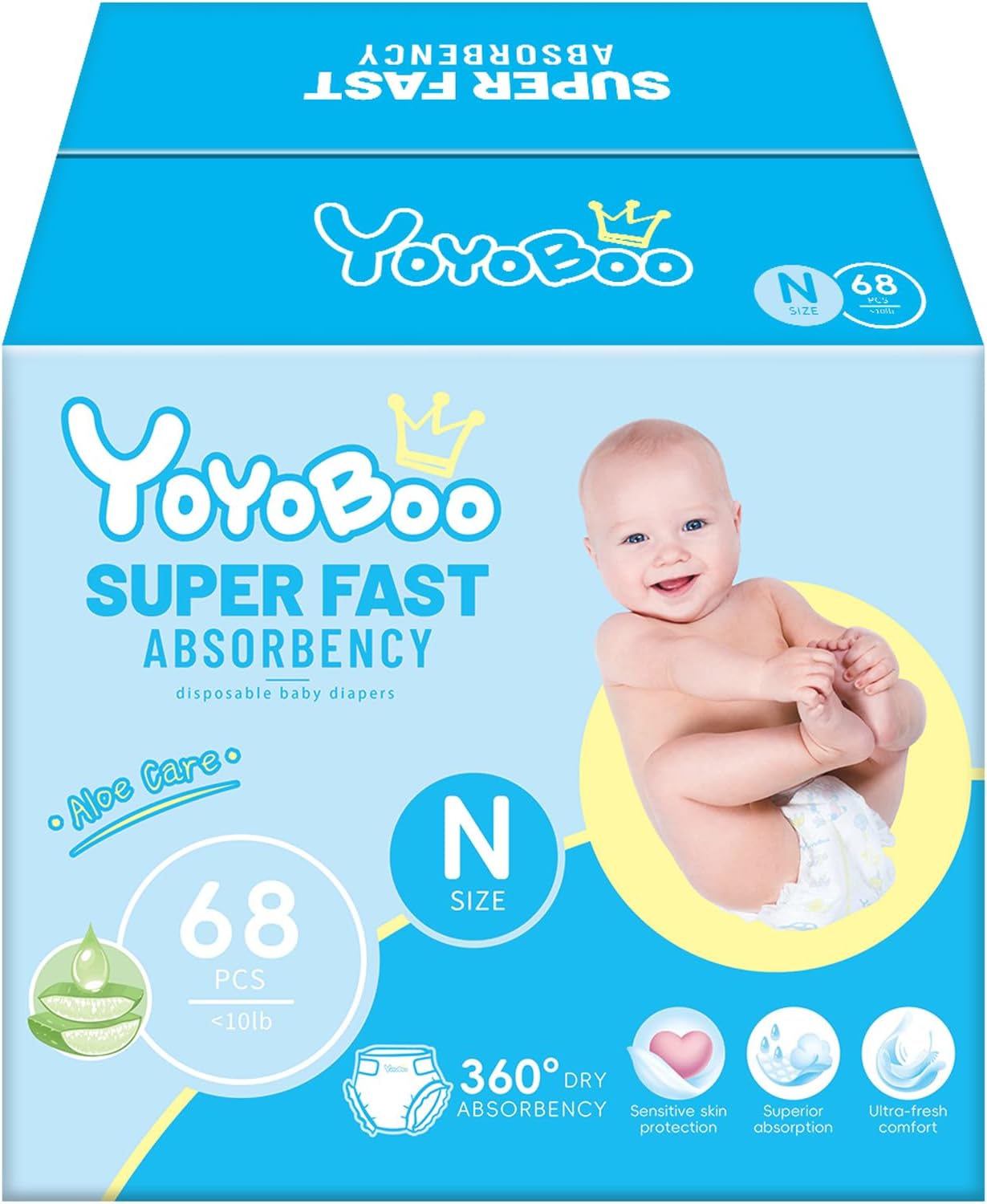 Disposable Newborn Baby Diapers, Hypoallergenic, Superior Absorbency, Lightweight Design & Dry Comfort, Size N, 68 Count