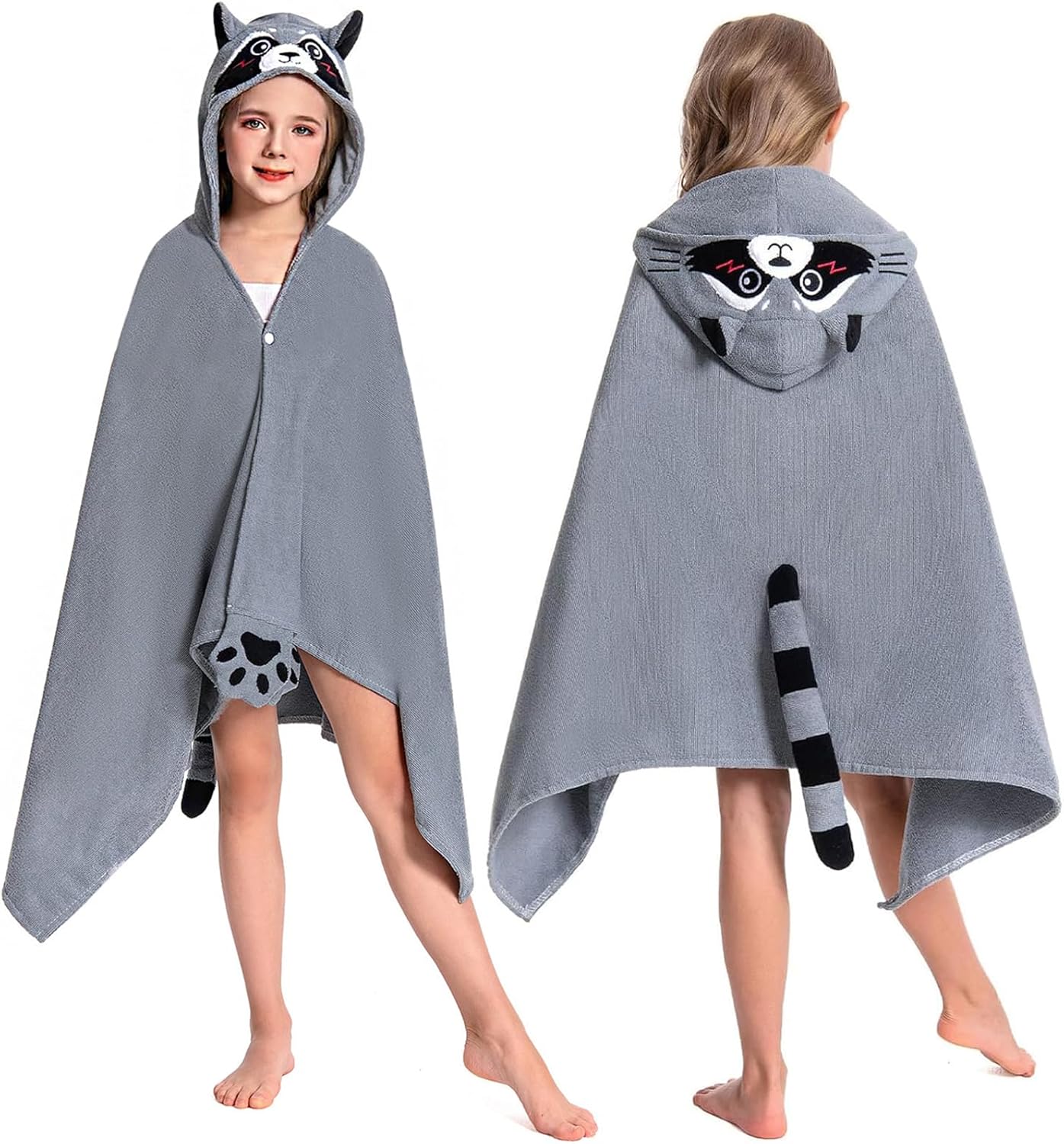 OLAOLA Raccoon Hooded Towel for Kids 3-12 Years, 28" x 53" Soft Thick Absorbent Beach Towels, Toddler Bath Towel Wrap, Swim Pool Towels Poncho for Boys Girls
