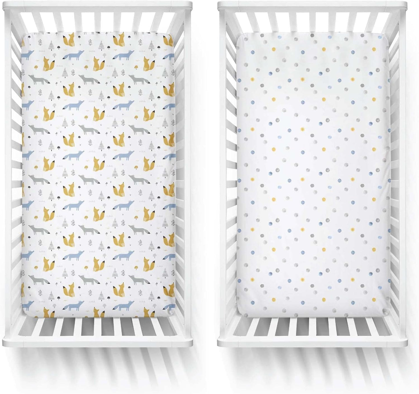 Featherhead™ 2-Pack Fitted Crib Sheets - 100% Cotton - 52" x 28" x 9" for Standard Crib and Toddler Mattress (Percale Blue Foxes)