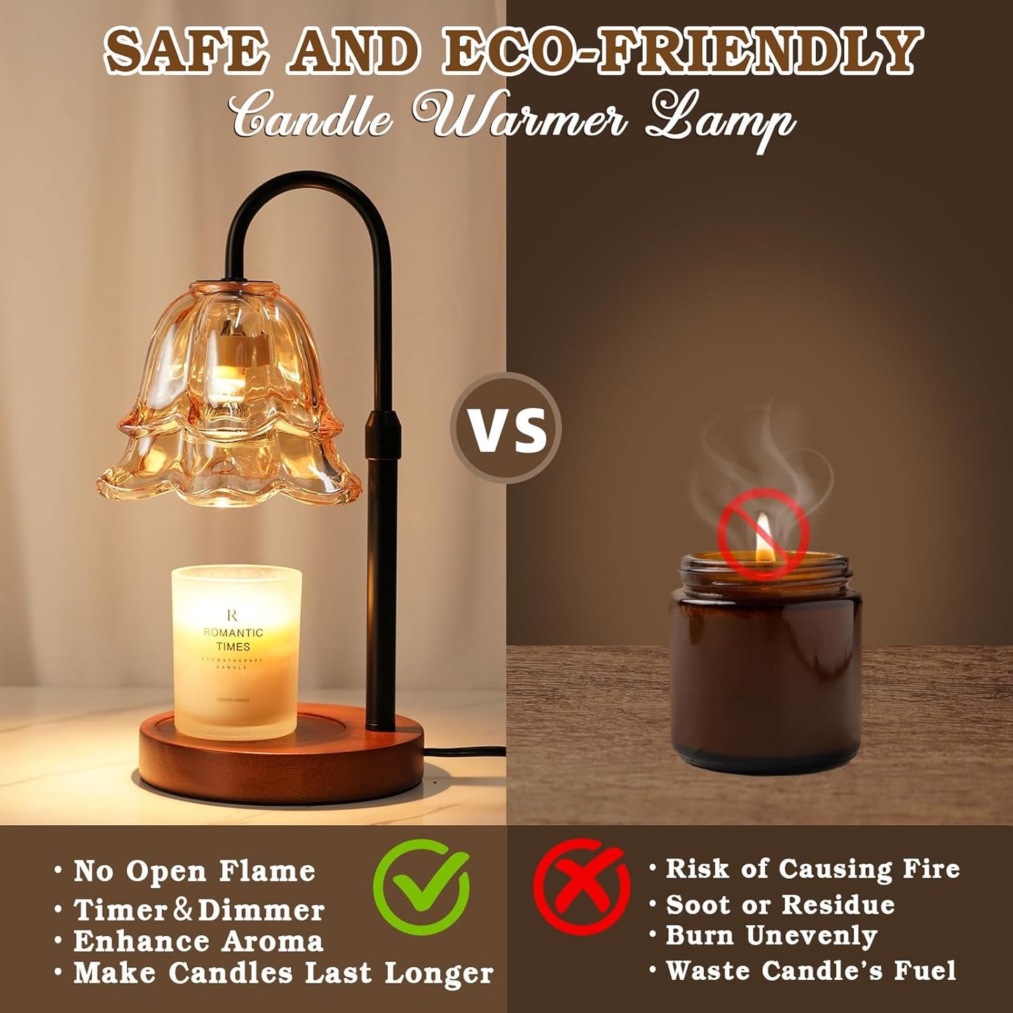 Candle Warmer Lamp with Timer & Dimmer, Adjustable Height Christmas Gifts Birthday Gifts for Women Mom, Flower Candle Lamp Warmer, Wax Warmer with 2 Bulbs, House Warming New House Decorations