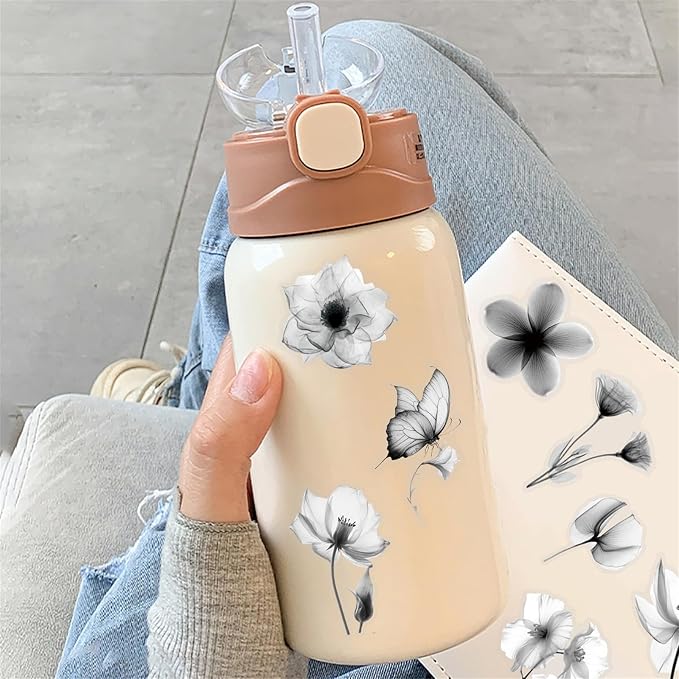 50Pcs Transparent Black and White Waterproof Plant Stickers