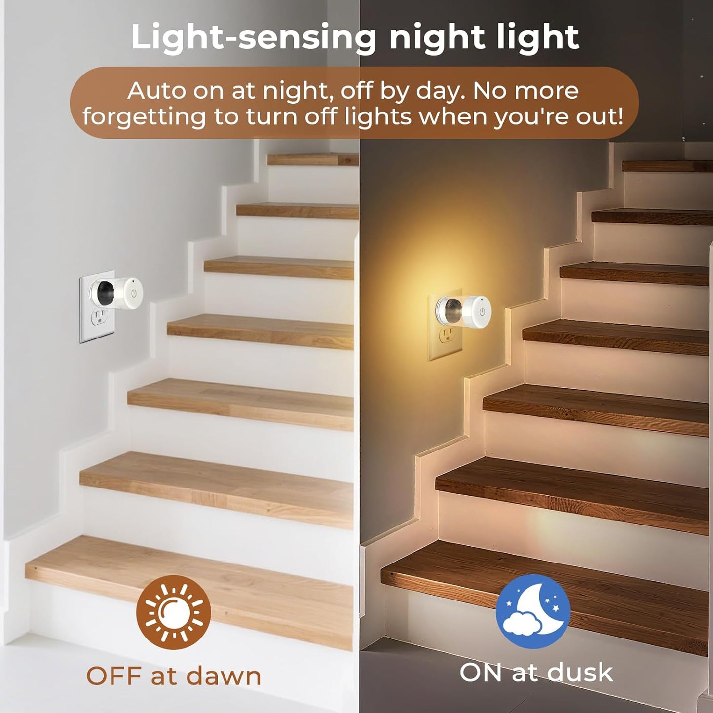 LED Night Lights,Dimmable Night Lights Plug into Wall with Dusk to Dawn Sensor,Touch Control 3-Color Temperature (3000K/4000K/5000K),Adjustable Brightness 100%-10%, for Bathroom,Nursery,Hallway,2 Pack