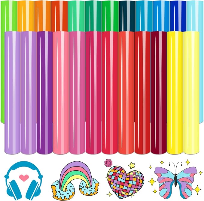 Tintnut Bright Color Heat Transfer Vinyl, 24 Sheets 12×10in Iron on Vinyl |