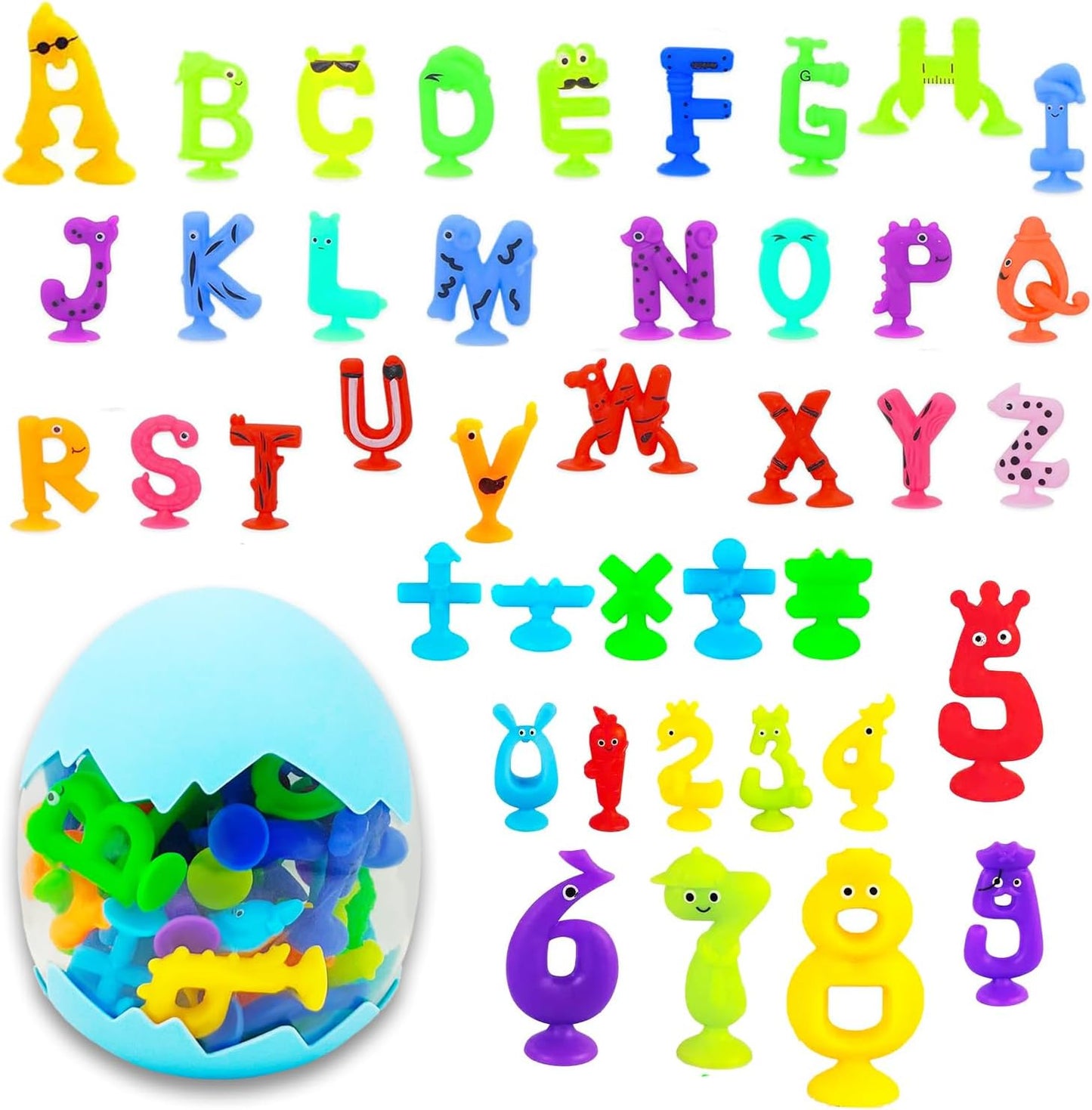 Suction Bath Toys for Kids, 41 Pcs Silicone Bathtub Suction Cup Toys, Travel Sensory Window Building Toys for Toddlers Boys Girls 3 4 5 6 Year Old