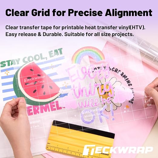 TECKWRAP Clear Transfer Tape for Vinyl -12INCH x 10 FT, Printable HTV, DIY