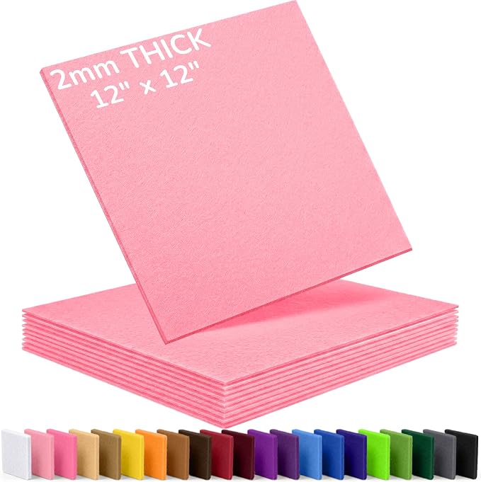 2mm Stiff Felt Sheets 12" X 12" | Thick Polyester Felt Material, DIY Craft