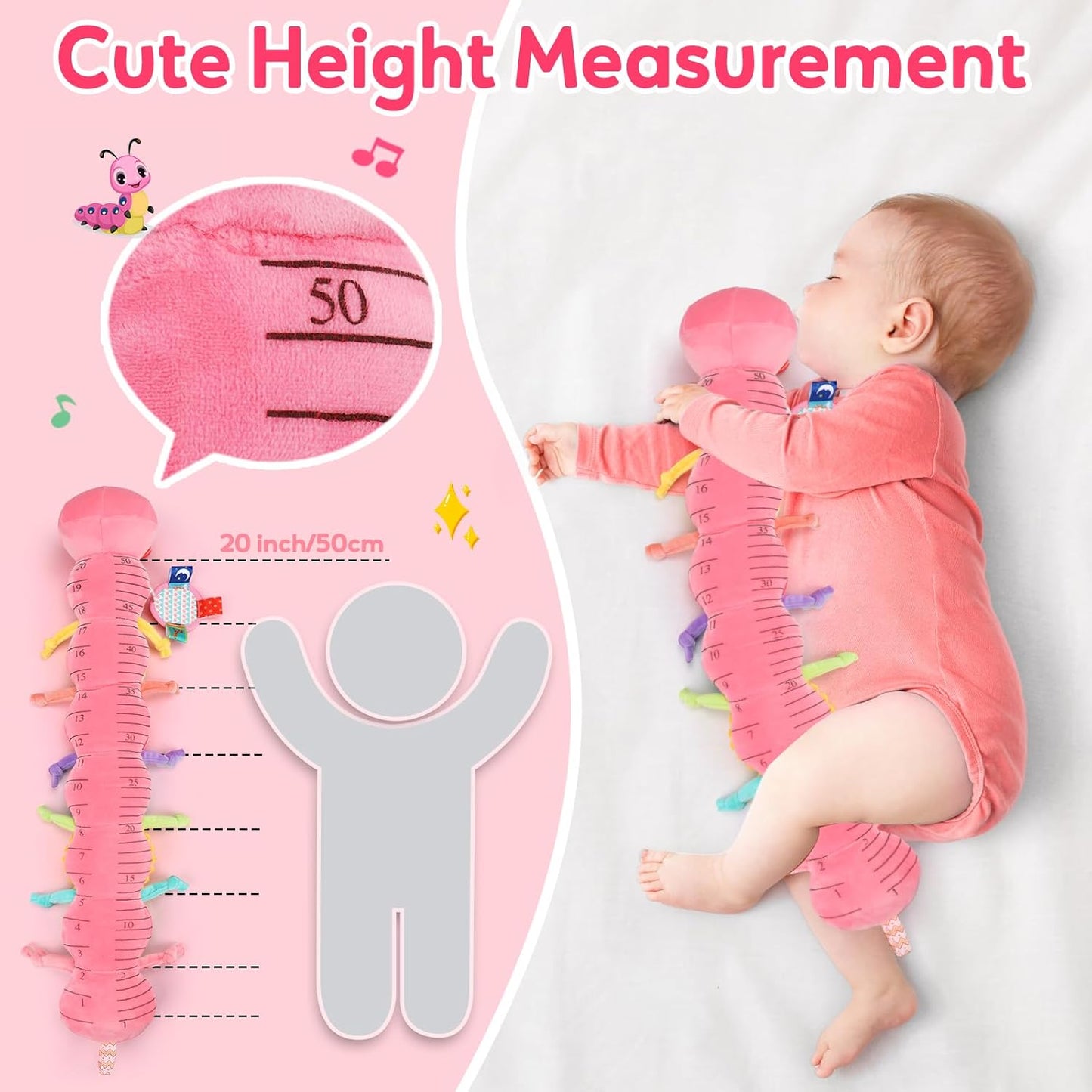 Baby Girls Toys 0-6 Month Music Animal Stuffed Caterpillar Toy for Infant 0-3 3-6 Months with Mirror Crinkle Rattle Tummy Time Sensory Toys for 3 4 5 6-12 Month Old Newborn Baby Shower Birthday Gifts