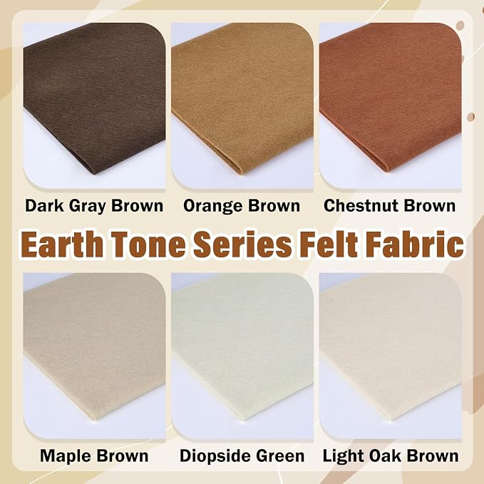 XSEINO 6 Rolls 12"x35" 1.4mm Thick Soft Felt Fabric Sheet 6 Assorted Earth Tone