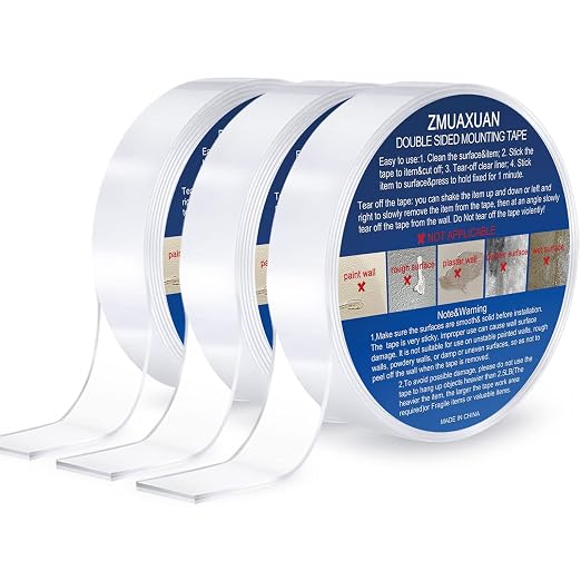 ZMUAXUAN Clear Double Sided Adhesive Mounting Tape Heavy Duty Removable